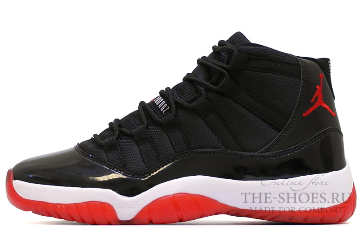 Кроссовки Nike Air Jordan 11 (XI) High Bred Black Red  черные