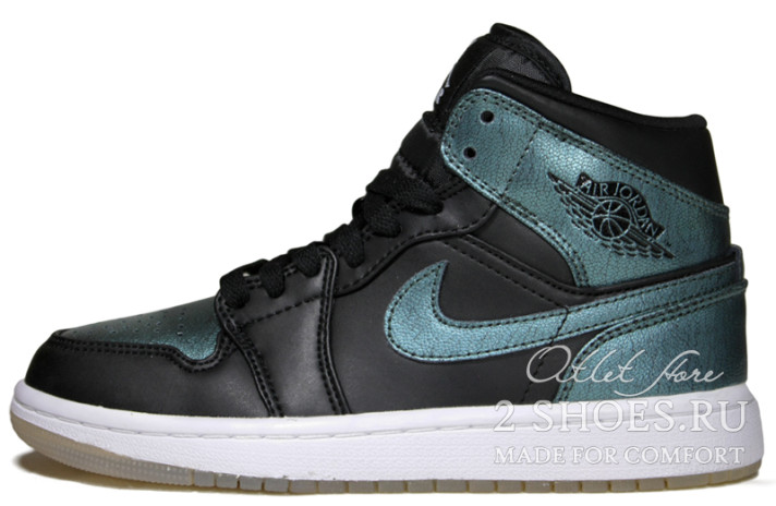 Кроссовки Nike Air Jordan 1 Mid Iridescent Black BQ6472-009 черные, кожаные