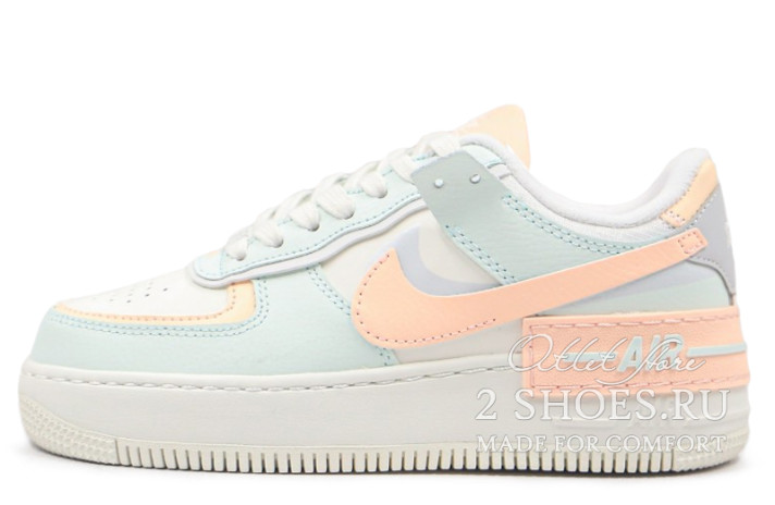 Кроссовки Nike Air Force 1 Shadow Barely Green Crimson Tint CU8591-104 бирюзово-мятные, кожаные