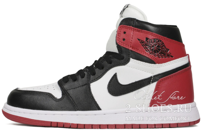 Кроссовки Nike Air Jordan 1 Mid Black Toe 555088-125 белые, черные, кожаные