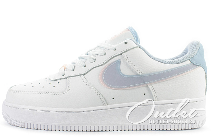 Кроссовки Nike Air Force 1 Low Double Swoosh Light Armory Blue CW1574-100 белые, кожаные