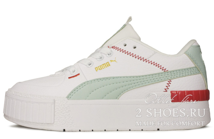 Кроссовки Puma Cali Sport Mix White Mint Red  белые, кожаные